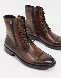 Кожаные ботинки коньячного цвета на шнуровке Kenneth Cole-Светло-коричневый