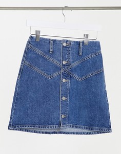 Сине-голубая джинсовая мини-юбка с пуговицами спереди Topshop-Голубой