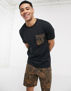 Футболка и шорты для дома с астрономическим принтом и логотипом на поясе ASOS DESIGN-Черный