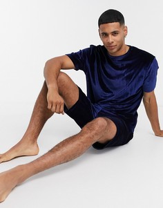 Синие велюровые шорты и футболка для дома ASOS DESIGN-Темно-синий