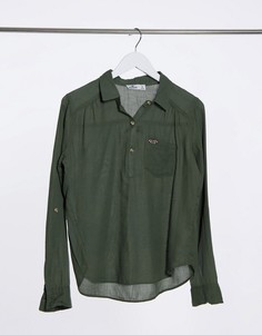 Прозрачная рубашка цвета хаки на пуговицах Hollister-Зеленый