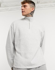 Белый меланжевый oversize-свитшот с короткой молнией и эластичным поясом ASOS DESIGN