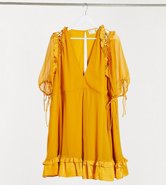 Платье мини с атласной оборкой и завязками ASOS DESIGN Curve-Желтый