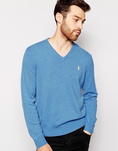 Джемпер из мягкой мериносовой шерсти с V-образным вырезом Polo Ralph Lauren-Синий