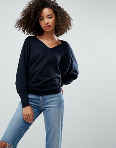 Джемпер-разлетайка с V-образным вырезом ASOS-Темно-синий