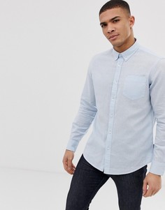 Льняная приталенная рубашка с длинными рукавами French Connection-Голубой