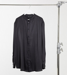 Черная длинная атласная рубашка классического кроя с воротником-стойкой ASOS DESIGN Plus-Черный