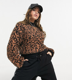 Вязаный джемпер в стиле oversized с рукавами-фонариками и леопардовым принтом Wednesdays Girl Curve-Многоцветный
