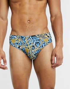 Плавки для плавания с принтом в стиле барокко ASOS DESIGN-Голубой