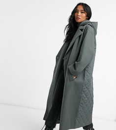 Шалфейно-зеленое стеганое oversized-пальто ASOS DESIGN Petite-Зеленый