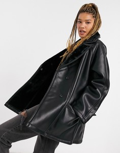 Черная куртка с поясом и искусственным мехом ASOS DESIGN Luxe-Черный