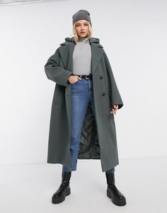 Шалфейно-зеленое стеганое oversized-пальто ASOS DESIGN-Зеленый