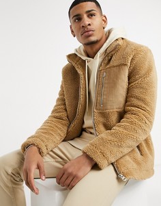 Светло-бежевая куртка из искусственного меха Topman-Коричневый
