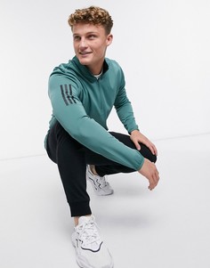 Зеленый свитшот с короткой молнией и тремя полосками adidas Golf