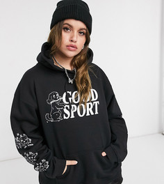 Худи в стиле oversized с надписью "Good Sport" и принтом собаки New Girl Order Curve-Черный