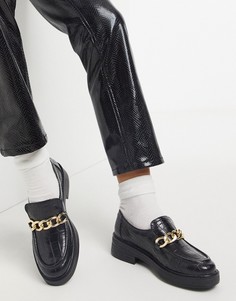 Черные лоферы под крокодиловую кожу с массивной цепочкой ASOS DESIGN Maple-Черный