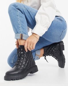 Черные стеганые ботинки на шнуровке Amy от ASOS DESIGN-Черный