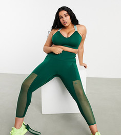 Темно-зеленые леггинсы с сетчатыми вставками adidas x IVY PARK Plus-Зеленый