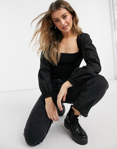 Черный джемпер с квадратным вырезом и ткаными рукавами ASOS DESIGN