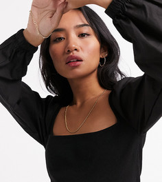 Черный джемпер с квадратным вырезом и ткаными рукавами ASOS DESIGN Petite