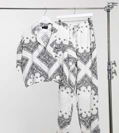 Пижамный комплект из рубашки с короткими рукавами и штанов белого цвета с платочным принтом ASOS DESIGN Tall-Белый
