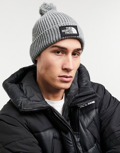 Серая шапка-бини с логотипом и помпоном The North Face-Серый