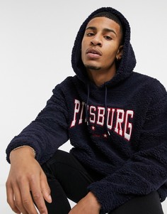 Темно-синий плюшевый худи в стиле oversized с университетской вышивкой на груди "Pittsburgh" ASOS DESIGN
