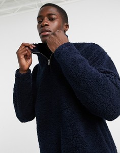Темно-синий плюшевый oversized-свитшот с короткой молнией ASOS DESIGN