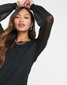 Черный топ с сетчатыми рукавами Only luna