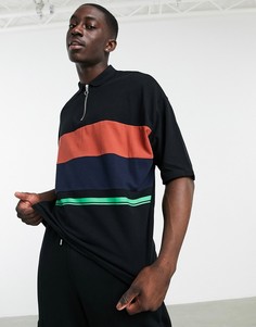 Oversized-поло в полоску ASOS DESIGN-Черный