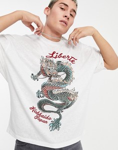 Белая oversized-футболка с принтом дракона из материала под лен ASOS DESIGN-Белый