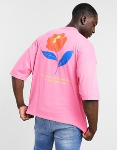 Oversized-футболка из органического хлопка с цветочным принтом на спине ASOS DESIGN-Розовый