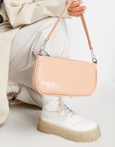 Светло-розовая сумка на плечо с фактурой под крокодила Truffle Collection-Розовый