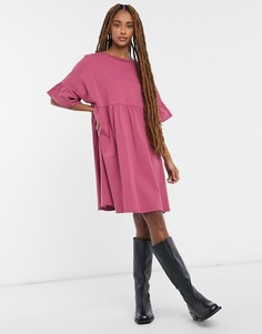 Розовое oversized-платье с оборками на рукавах ASOS DESIGN-Розовый
