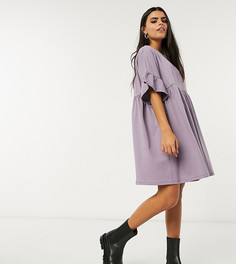 Бледно-фиолетовое свободное платье в стиле oversized с оборками на рукавах ASOS DESIGN Petite-Фиолетовый