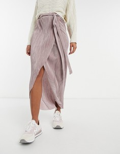 Розовая плиссированная юбка с запахом и поясом ASOS DESIGN-Розовый