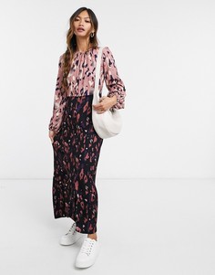 Платье мидакси с длинными рукавами, сборками и леопардовым принтом Closet London-Многоцветный