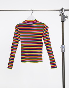 Лонгслив из органического хлопка в разноцветную полоску Monki Samina-Многоцветный