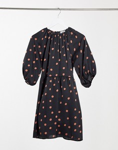 Платье в горошек с присборенной юбкой Lola May-Черный