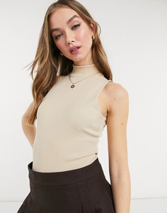 Бежевое боди с высоким воротником Miss Selfridge-Светло-коричневый