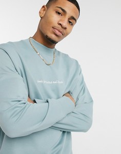 Голубой свитшот с высоким воротником и принтом Topman