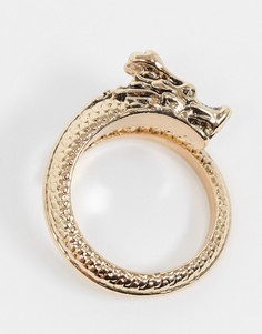 Золотистое кольцо с элементом в виде дракона и перекрестным дизайном River Island-Золотистый