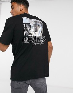 Черная футболка с принтом на спине Topman-Черный