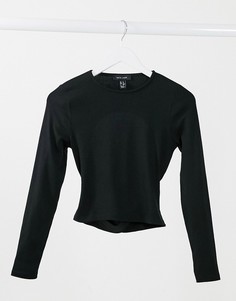 Черный топ в рубчик с открытой спиной New Look