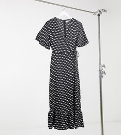 Черное платье в горошек с запахом и оборкой по краю Missguided Tall-Черный