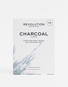 Набор очищающих биоразлагаемых тканевых масок с древесным углем Revolution Skincare-Бесцветный