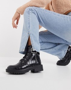 Черные ботинки на массивной подошве с пряжкой и крокодиловым принтом New Look-Черный