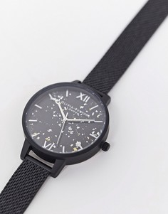 Черные часы с сетчатым браслетом Olivia Burton-Серебряный