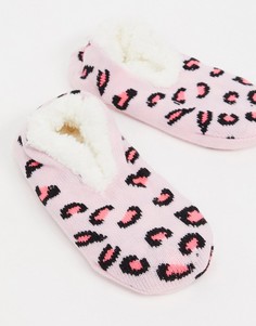 Носки-слипперы с розовым леопардовым принтом Brave Soul-Многоцветный