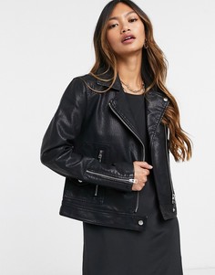 Черная куртка из искусственной кожи в байкерском стиле Topshop-Черный